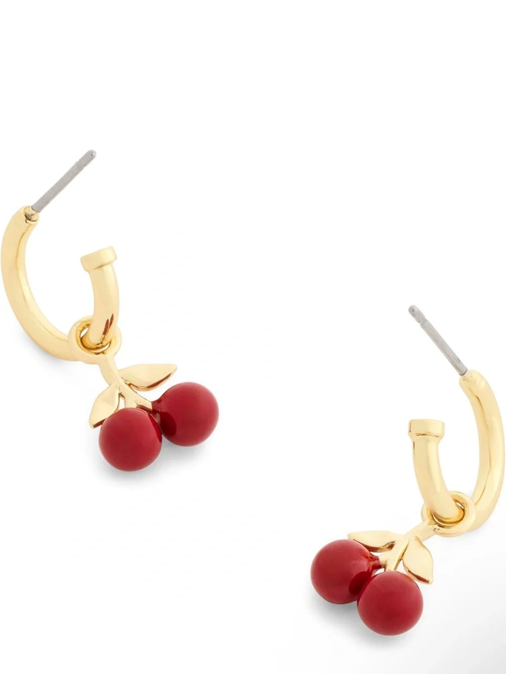 Coach Gold Hoop Earrings with Red Cherry Drops - Women Jewelry - Picture 3 of 4